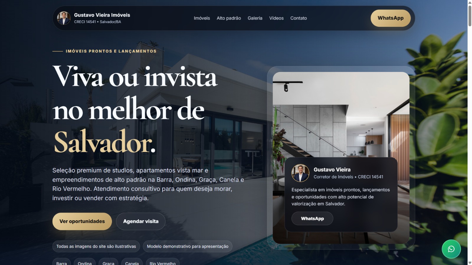 Tela real do projeto Gustavo Vieira Imóveis